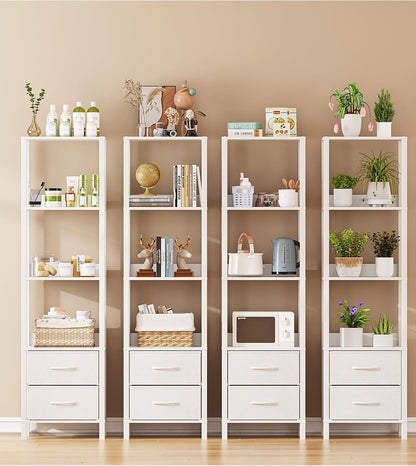 VIMBER Tall Bookshelf with Drawers, 6-Tier Bookcase for Books, Garage Kit, CDs, Movies, Modern Standing Bookshelves Storage Organizer for Bedroom Office Living Room White USSJ002W