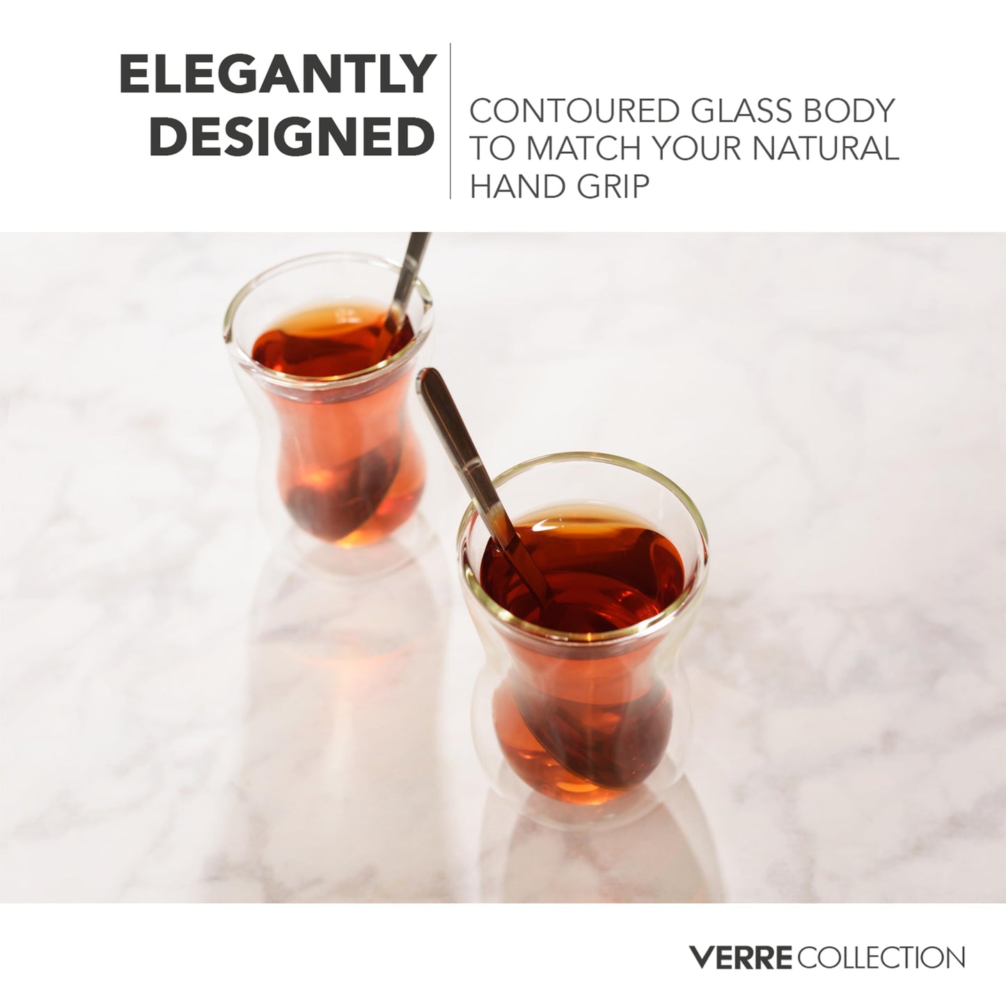 Verre Collection Turkish Tea Cups 4.25 oz, Lightweight Turkish Tea Glasses, Heat Resistant Double Wall Tea Cups, Insulated Turkish Tea Set of 2