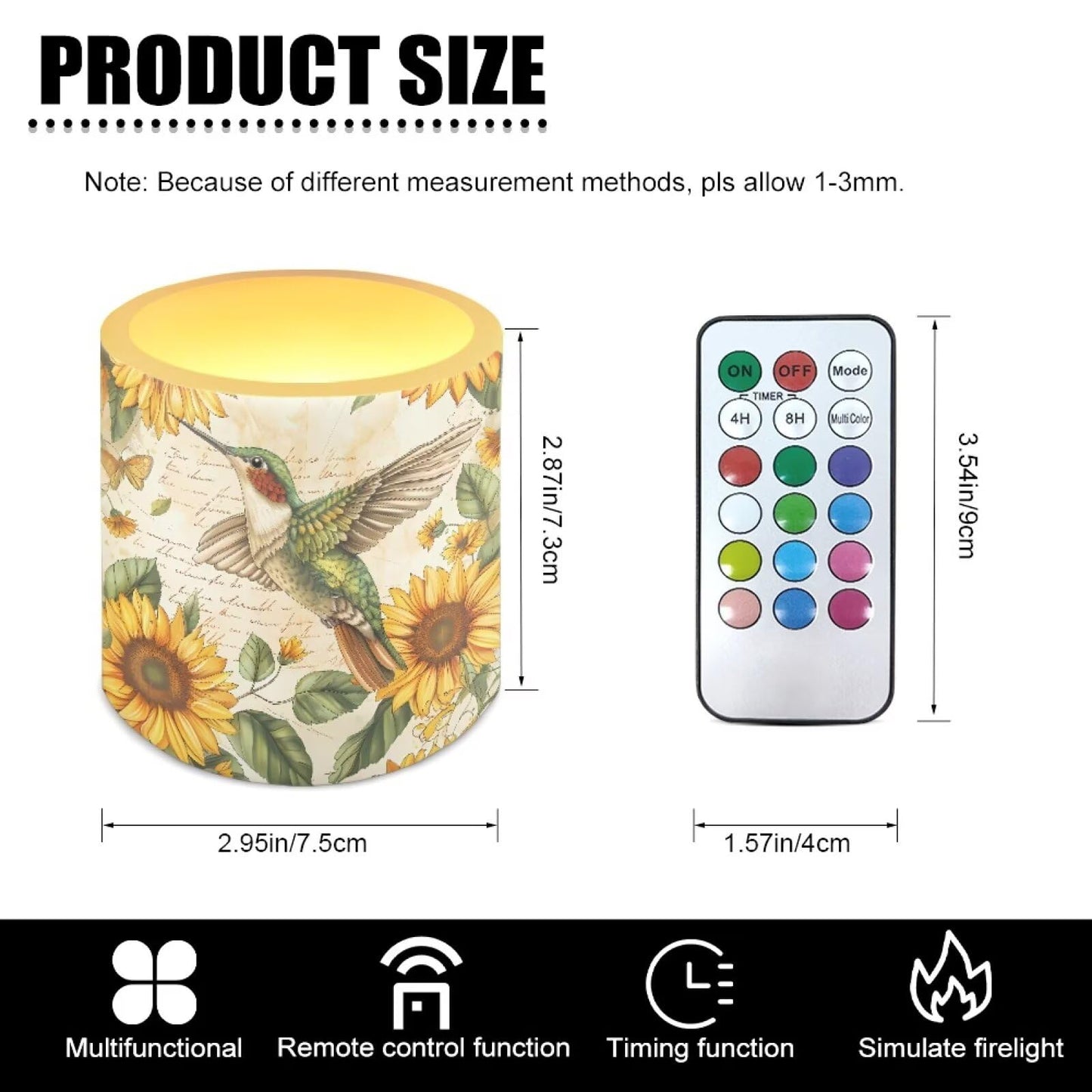 Cozeyat Sunflower Bird Flameless Candles 4 Pack Battery Operated LED Pillar Candles with Remote Control Timer Waterproof for Indoor Outdoor Use