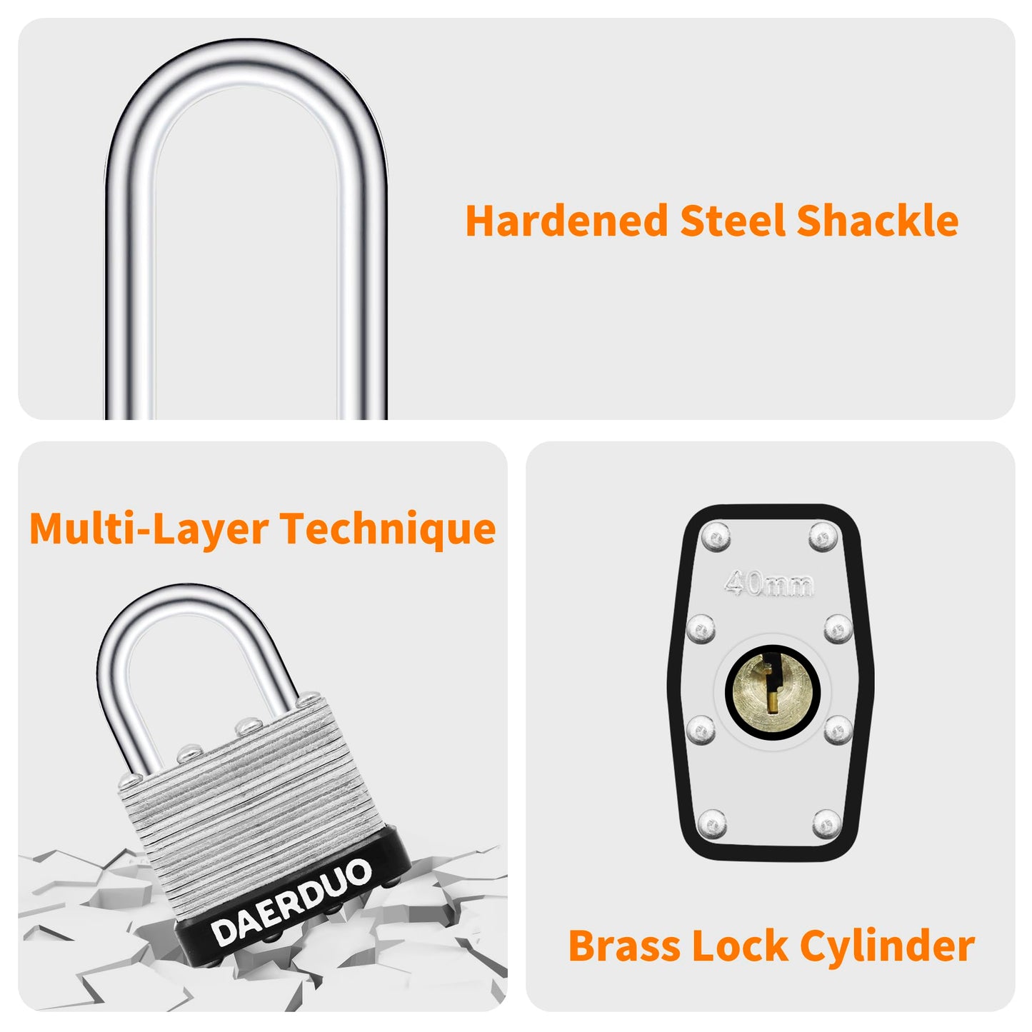 DAERDUO 48 Pack 40 mm (1-9/16") Keyed Alike Laminated Padlocks with 96 Keys, Hardened Steel Long Shackle, Heavy-Duty Locks for Gym Lockers, Toolboxes, School Lockers, and Hasp Latches