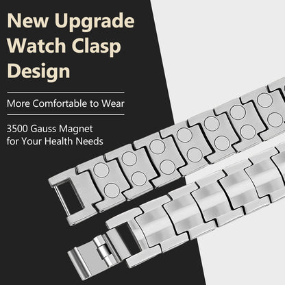 Feraco Magnetic Bracelet for Men Titanium Steel Bracelets with Double Row Magnets Adjustable (Silver)