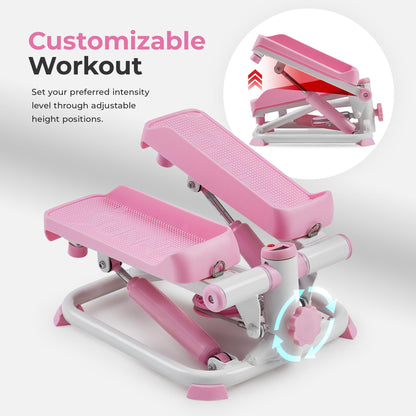 Sunny Health & Fitness Mini Stepper for Exercise at Home, Stair Step Workout Machine with Resistance Band and Over 300lb Weight Capacity, Optional Twist Motion and Free SunnyFit App Connection