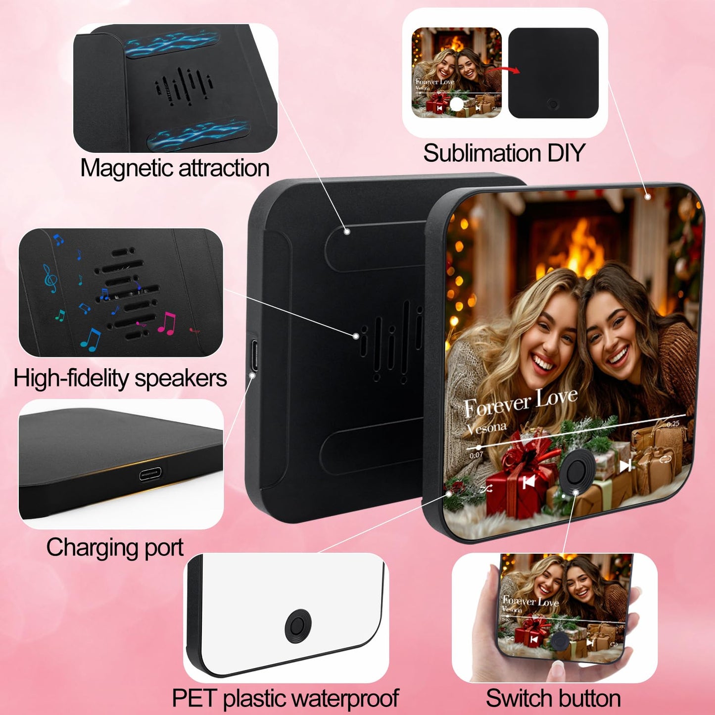 2PCS Sublimation Music Fridge Magnet Blank-Personalized Music Fridge Magnets, Print Any Photo You Like, Home Decor Gifts Can Play Music for Couples and Music Lovers