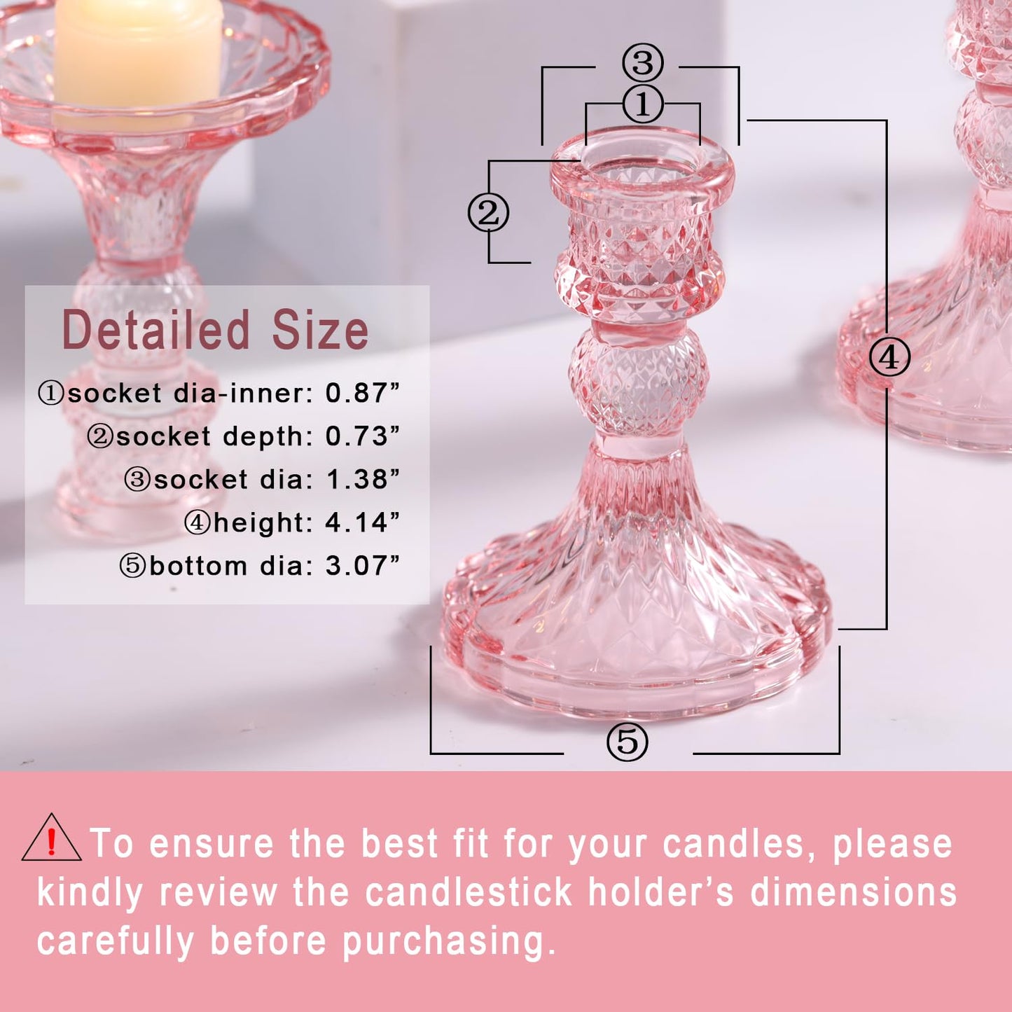 Simeitol Glass Candle Holder Set of 12, Pink Taper Candle Holders Bulk, Vintage Candlestick Holders, Candle Stick Holder for Table Centerpieces, Wedding & Mother's Day