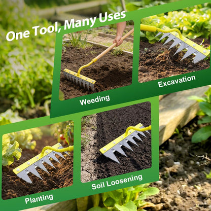 Iron Weeding Rake 2.0, Heavy Duty Garden Hand Weeder Rake, 4/5/6/7 Teeth Weeder Tool for Yard Lawn Garden, Manual Weed Puller Gardening Weeding Tool (4 Teeth)