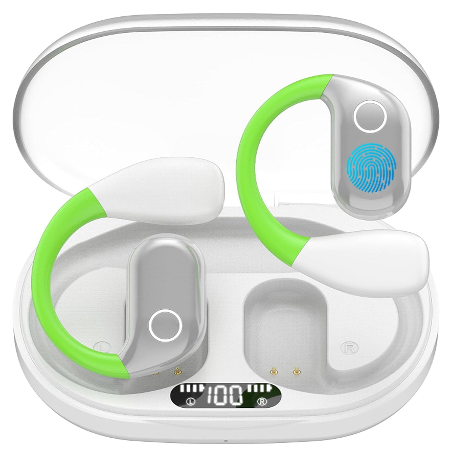 HJX OWS M82 Open Ear Earbuds Wireless Earphones Bluetooth 5.3 Headphone Sport, 55hrs Long Battery Life,Stereo Deep Bass Over Ear Bud with Earhooks, ENC Noise Cancelling Mic, Workout/Running(White)