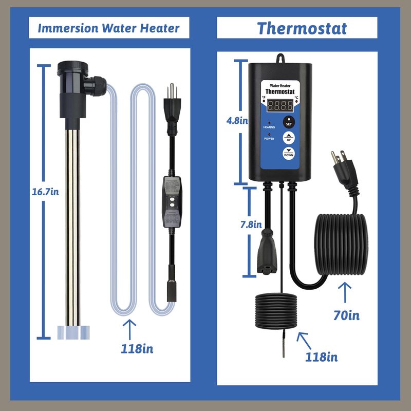 XCLBTFDC 2000W Immersion Water Heater Portable Electric Bathtub & Pool Fully Submersible Water Heater with Temp Control, GFCI for Hot Tub, Bucket, Swimming pool, above ground pool, baptistry & spa tub