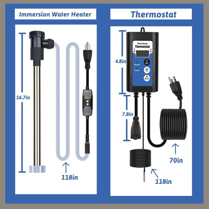 XCLBTFDC 2000W Immersion Water Heater Portable Electric Bathtub & Pool Fully Submersible Water Heater with Temp Control, GFCI for Hot Tub, Bucket, Swimming pool, above ground pool, baptistry & spa tub