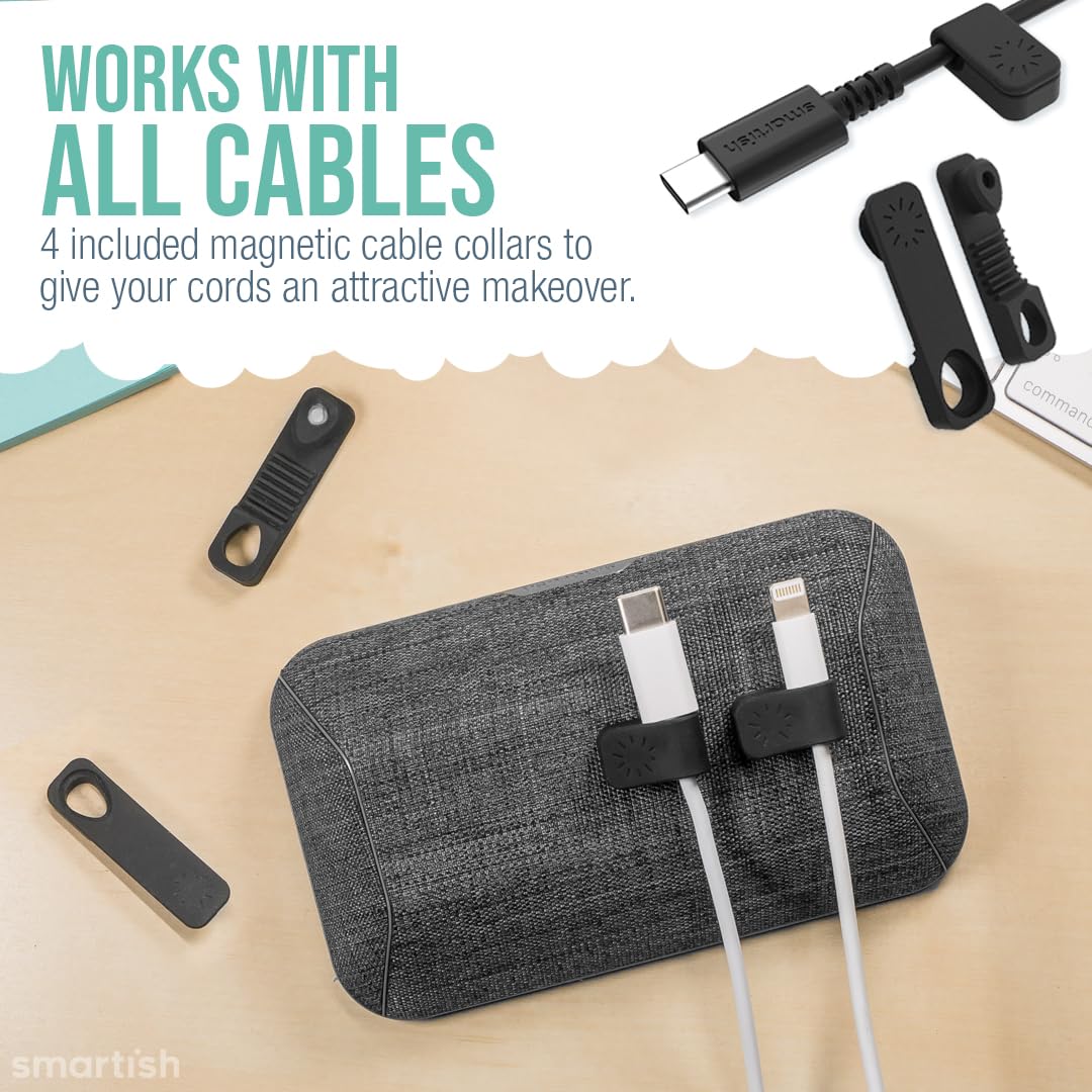Smartish® Magnetic Cord Holder - Cable Wrangler Organizer with Magnet Clips for Charger Management on Desktop, Nightstand, or Side Table for All Cables, USB-C, Lightning Cables - Lightly Toasted Beige