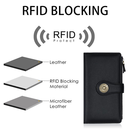 Travelambo Women's Wallet RFID Blocking Trifold Clutch Large Capacity Credit Card Holder Travel Purse