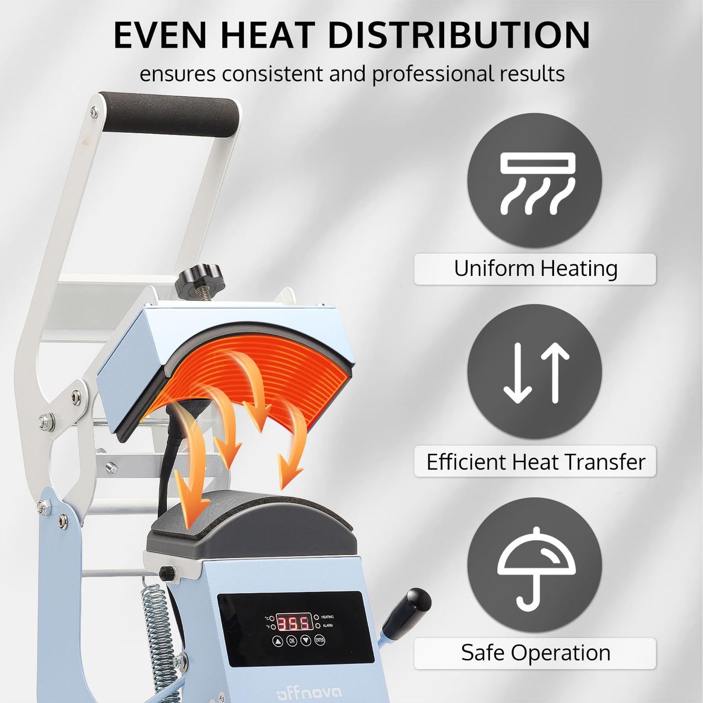 OFFNOVA Hat Heat Press Machine for Caps with 2 Interchangeable Platens, Temp & Time Control with Auto Countdown, Efficient Heat Transfer for HTV Iron On and Sublimation Projects (Handle-Blue)