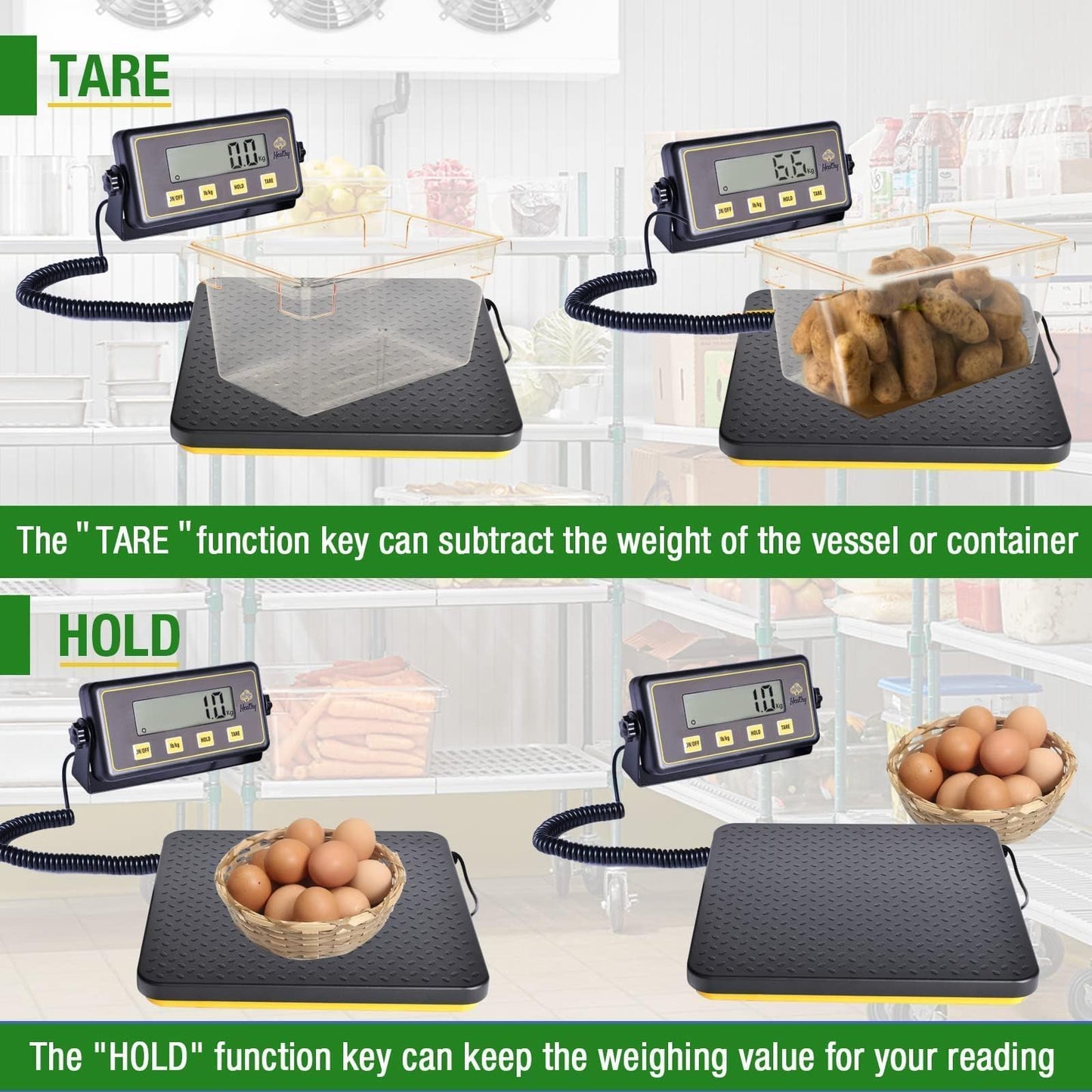Shaledig 400lbs Commercial Scale Digital Receiving Scale with Anti-Slip Aluminum Platform, High Accuracy Food Scale with Hold/Tare/Auto-Off, Kitchen Scale with LCD Display for Restaurant/Cater