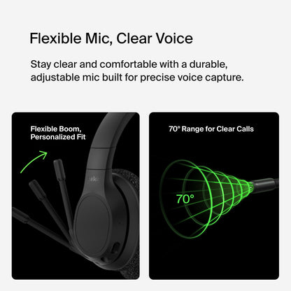 Belkin SoundForm Adapt Wireless Over-Ear Headset, Headphones for Work, Play, Gaming, & Travel w/Built-in Boom Microphone, 45H Battery Life - Compatible with iPhone, iPad, Galaxy, and More - Black
