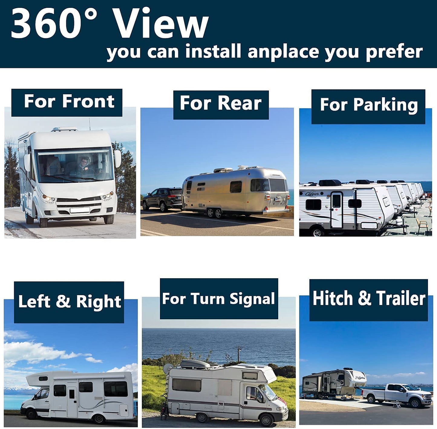 6 Channel Alarm Sensor Large 10.1 inch 1080P Backup Camera Audio Monitor & Built-in 128GB DVR Dash Cam for RV Truck Trailer Rear Side Front Reversing View Wired System Waterproof Avoid Blind Spot