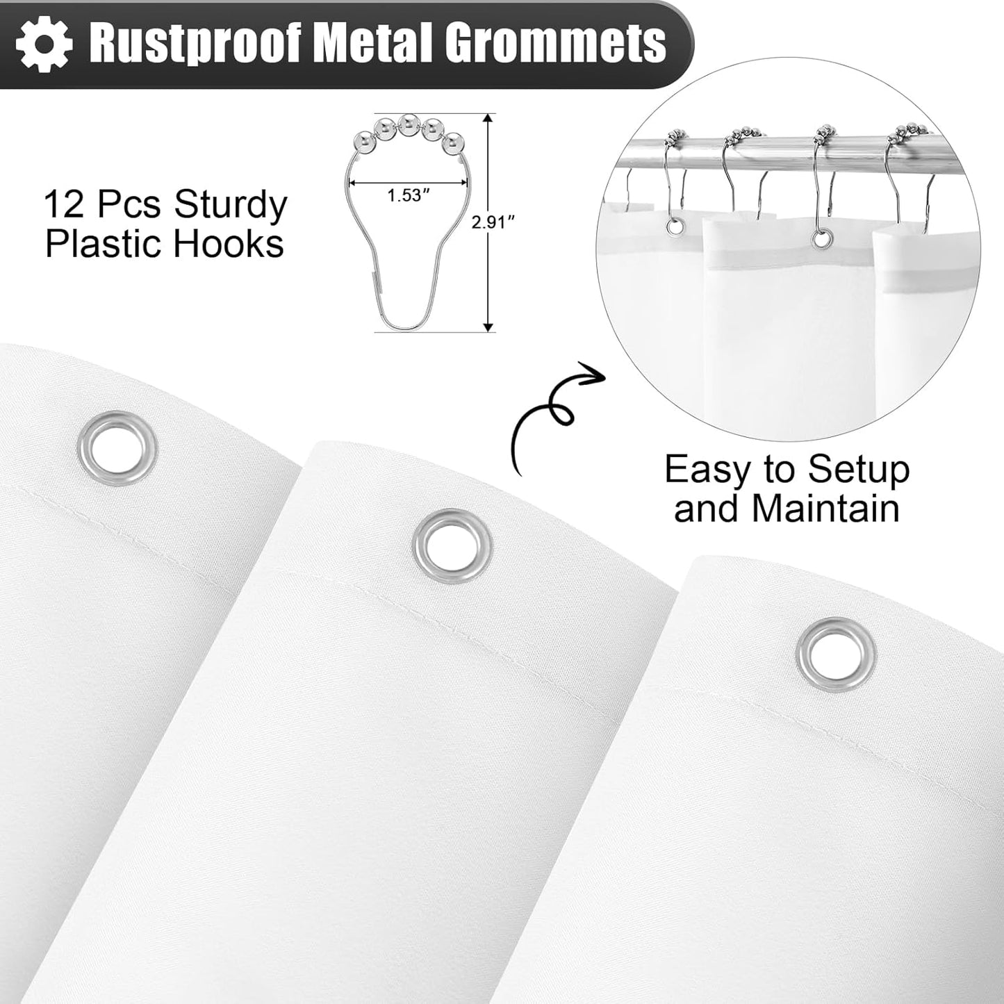 OLANLY Luxury Ombre Shower Curtain Set - Waterproof & Washable Black and Grey | 72x72 Inches