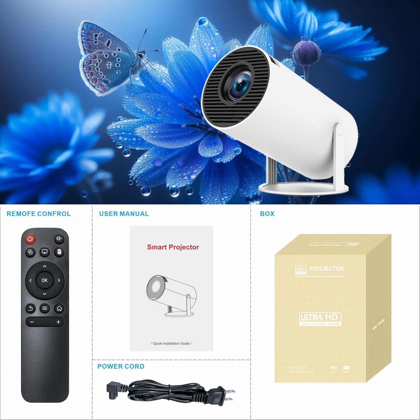 Mini Portable Projector 4K WiFi 6 BT 5.2 Upgraded Portable Projector Full HD Supported for Phone /PC /TV /HDMI /PS5 /Laptop Auto Keystone Home Theater 180° Rotation [Built-in App]