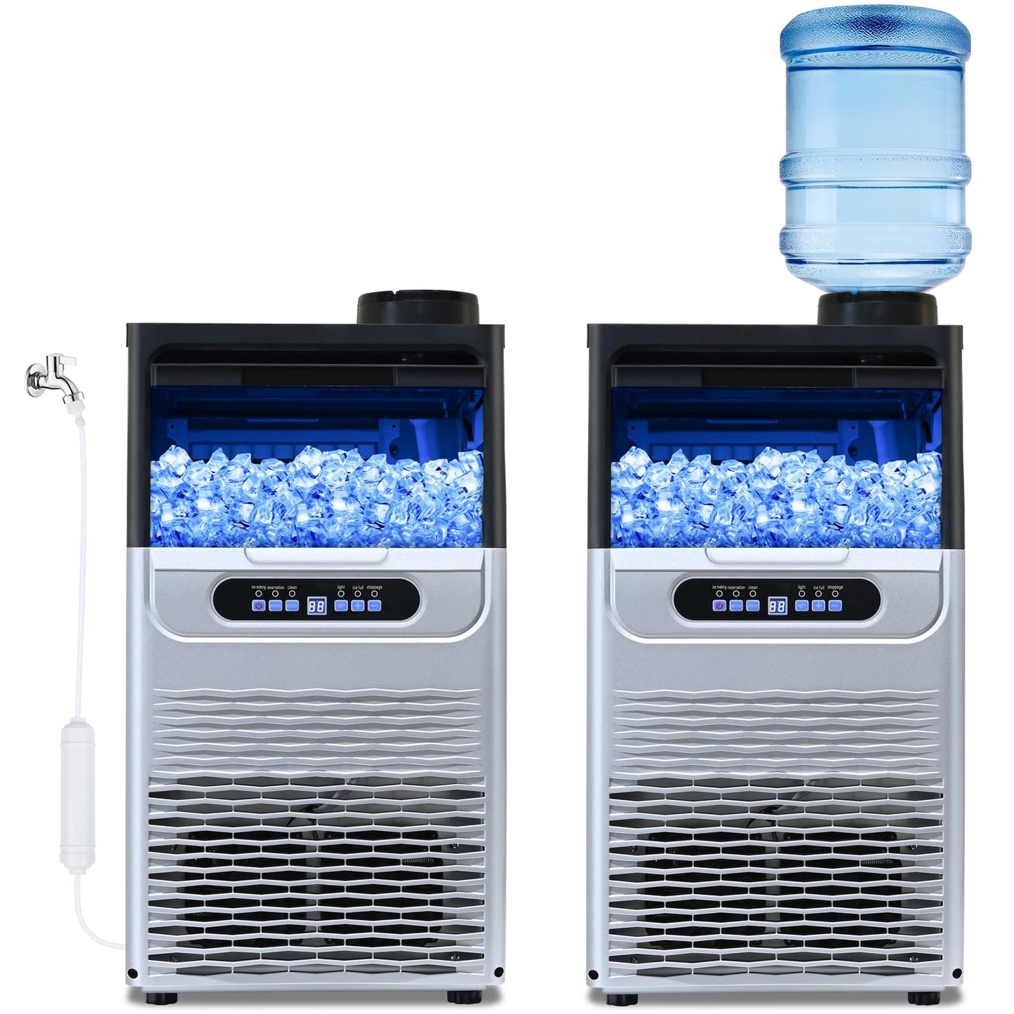 Amzgachfktch Commercial Ice Maker, 100lbs/24H Ice Maker Machine, 2 Water Inlet Modes, Ice Machine with 22lbs Storage, Auto Self-Cleaning, Under Counter/Freestanding Ice Maker for Home/Office/Shop/Bar
