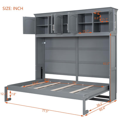 Favfurish Full Size Murphy Bed Wall Bed with Top Cabinets,Hidden Platform Bed Chest W/Wood Slats Support,Space-Saving,Easy Assembly,for Bedroom,Guest Room,Home,Office,Gray