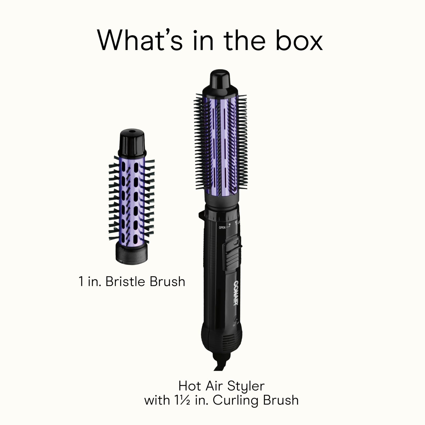 Conair 2-in-1 Hot Air Curling Combo, Includes 1.5-inch Curl Brush and 1-inch Aluminum Bristle Brush