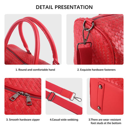 Weekender Bags for Women Designer Duffle Bag for Men, Woven Leather Carry On Travel Bag with Wet Compartment Large Capacity Water-resistant Gym Tote (Red)