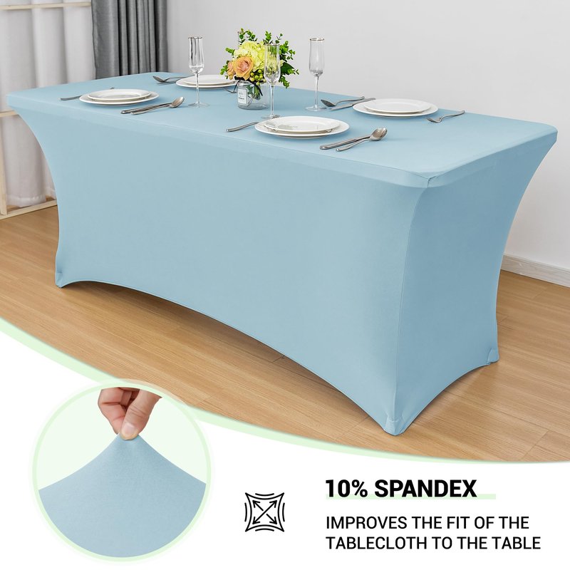 Obstal 6Ft Stretch Spandex Table Cover for Standard Folding Tables - 2 Pack Universal Rectangular Fitted Tablecloth for Party, Banquet, Events, Trade Show (Dusty Blue, 72L x 30W x 30H Inches)