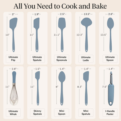 GIR: Get It Right 10-Piece Spatula Set & Silicone Utensils for Kitchen - Slate - Heat Resistant to 425°F - Dishwasher Friendly - Includes Ladle, Whisk, Potato Peeler & Kitchen Spoons