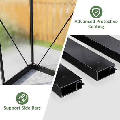 Polar Aurora 10X16 FT Greenhouse, Polycarbonate, Aluminum Frame, Manual Closure, Black