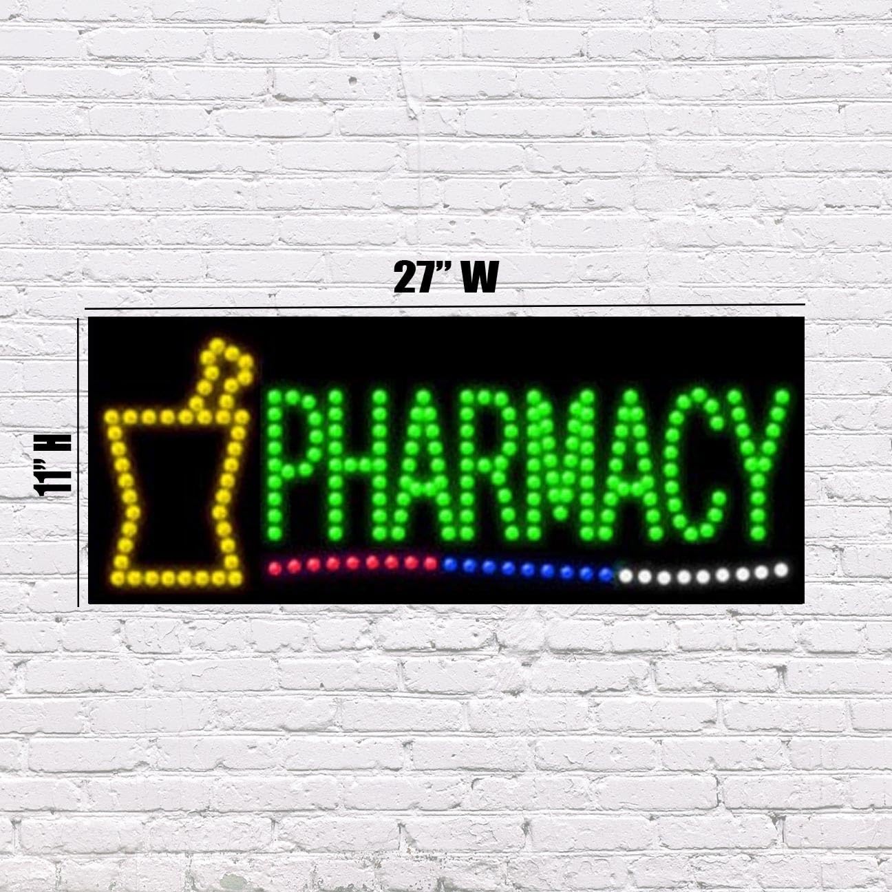 LED Pharmacy Sign for Retail Business Displays |Advertising Electronic Light Up Sign for Windows Walls |11"h x 27"w x 2"d