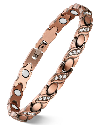 Feraco Pure Copper Bracelets for Women, Ultra Strength Magnetic Bracelet with 3500 Gauss Magnets & Sparkling Cubic Zirconia, Adjustable, Infinite Symbol