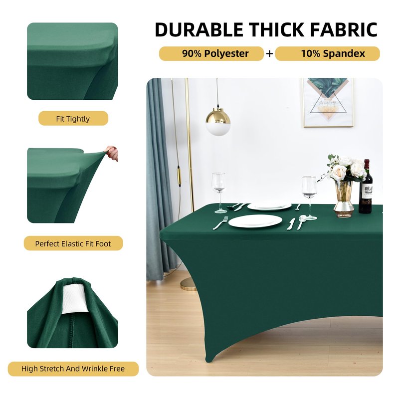 ZarzaaSik 6-Pack 4ft Spandex Table Covers for Rectangular Folding Tables - Wrinkle Resistant Stretch Tight Table Cloths - Ultimate Fitted Table Protector for Parties, Trade Shows, and Wedding