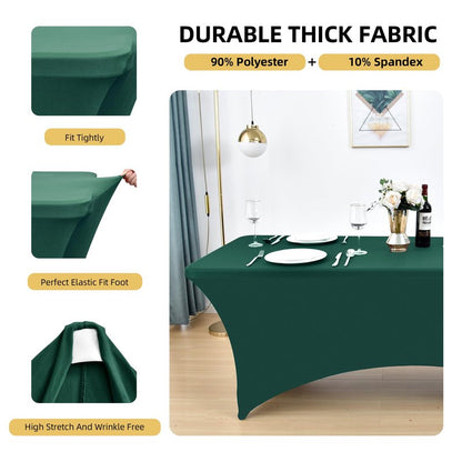 ZarzaaSik 6-Pack 4ft Spandex Table Covers for Rectangular Folding Tables - Wrinkle Resistant Stretch Tight Table Cloths - Ultimate Fitted Table Protector for Parties, Trade Shows, and Wedding