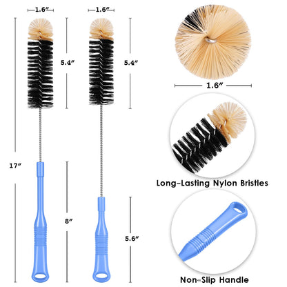 MOSOLAN Bottle Cleaning Brush, 17 Inches Extra Long Handle Water Bottle Brush, Flexible Bendable Cleaner for Washing Narrow Neck Bottles, Wine Decanter, Kombucha, Pipes, Beer Brewing Supplies, 2 Pack
