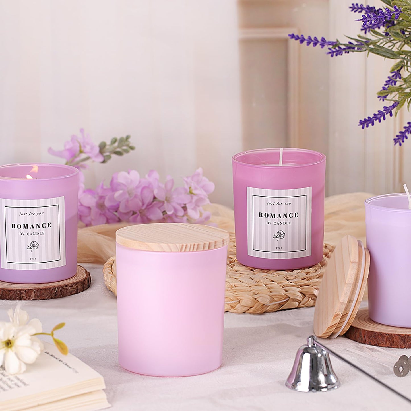 12Pcs Assorted Purple Candle Jars for Making Candles, 10oz Empty Candle Jars with Bamboo Lids and Labels, Glass Jars for Candle Making Supplies, Candle Containers for DIY Gifts