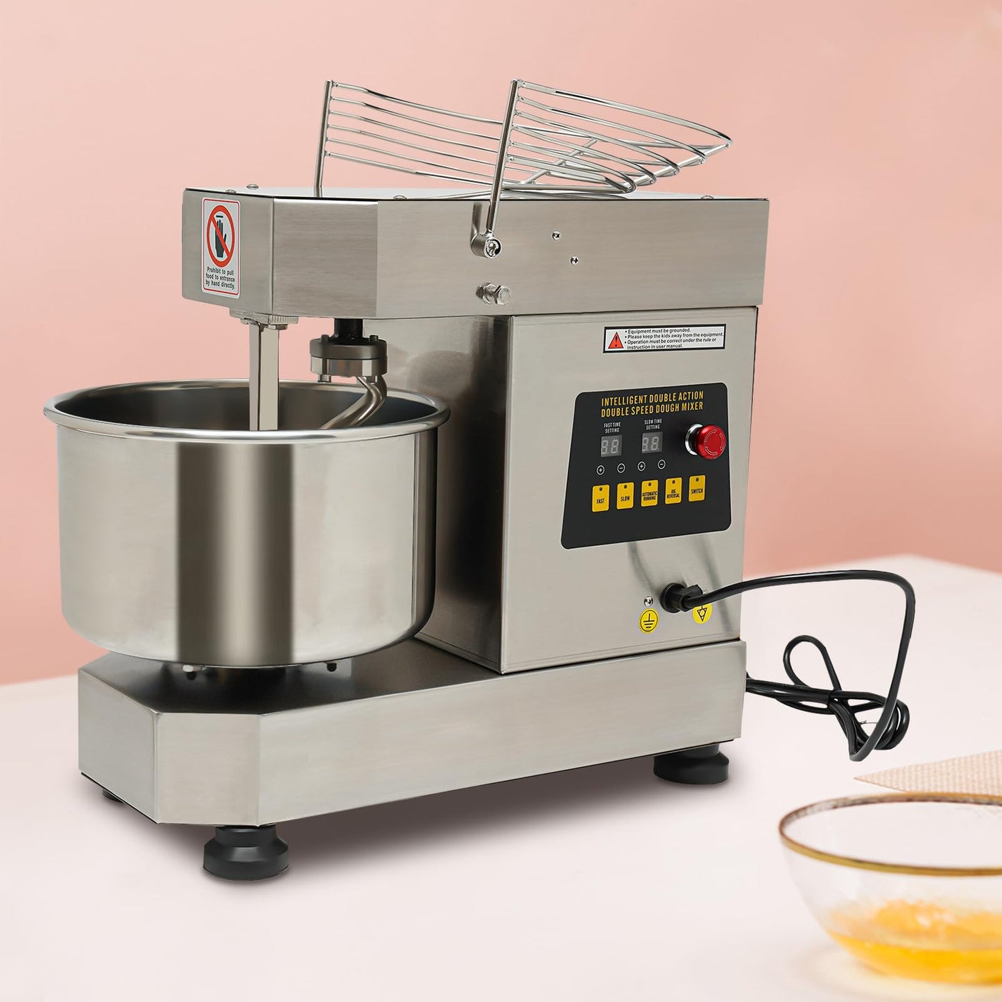 Florchest 12Qt Electric Dough Kneading Machine,High Speed (100/200r/Min) Commercial Food Mixer with Stainless Steel Bowl,Baking Blending Mixing Machine with Security Shield for Restaurant Pizzeria