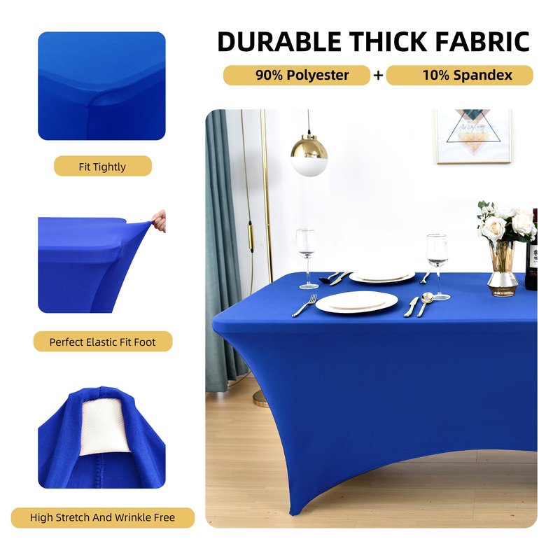 ZarzaaSik 10-Pack 8ft Spandex Table Covers for Rectangle Folding Tables - Washable Elastic Tablecloth - Ultimate Fitted Table Protector for Parties, Trade Shows, Banquet, and Wedding