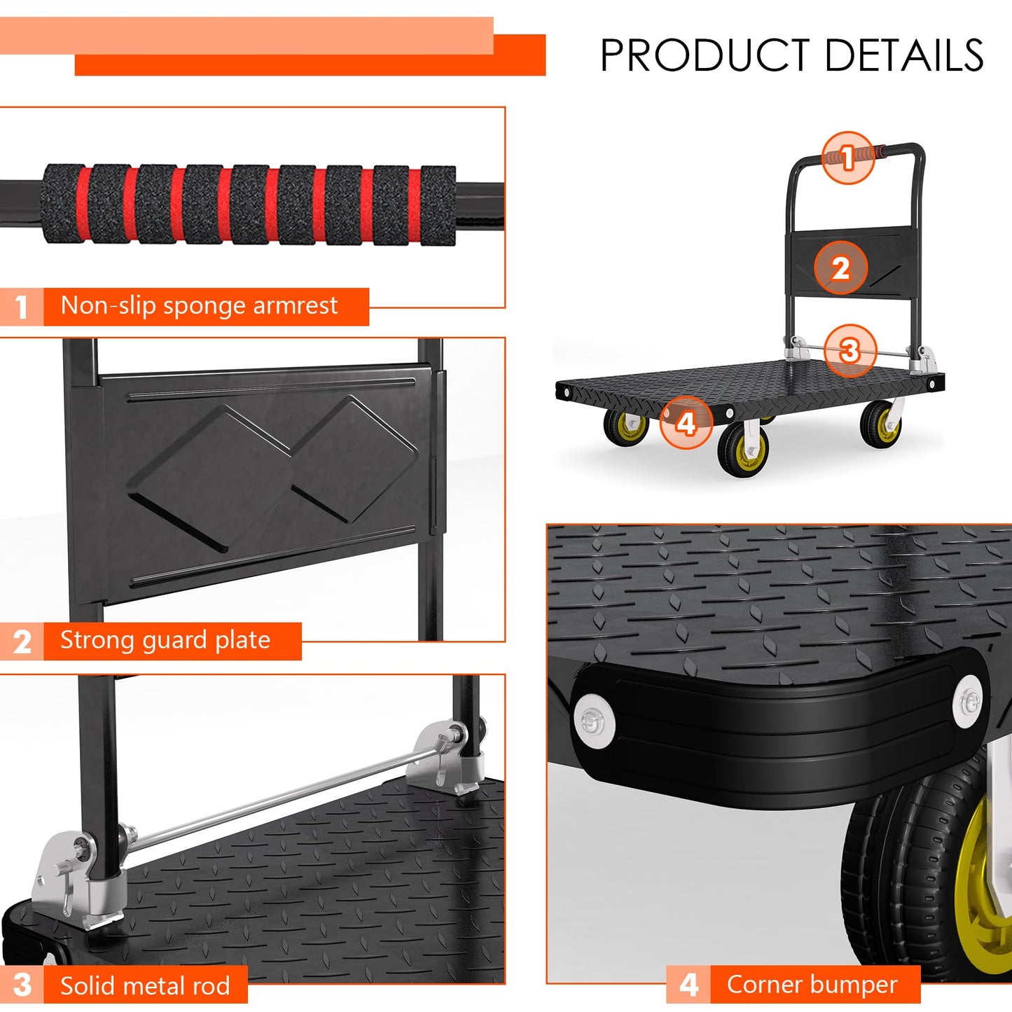Platform Truck, Foldable Flatbed Cart Heavy Duty Push Cart Dolly Large Platform w/ 5'' Swivel Wheels 2000LBS Capacity Moving Hand Dolly for Groceries, Garage, Warehouse (35'' L x 22.5'' W)