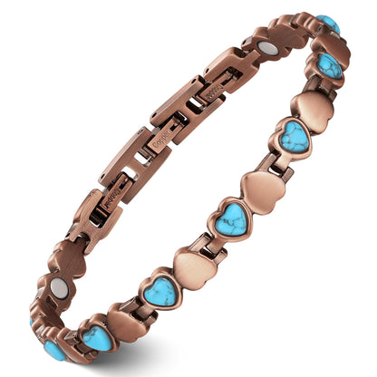 Feraco Pure Copper Bracelets for Women, Ultra Strength Magnetic Bracelet with 3800 Gauss Magnets & Natural Turquoise & Stones, Adjustable, Jewelry Gift (Ocean Heart)