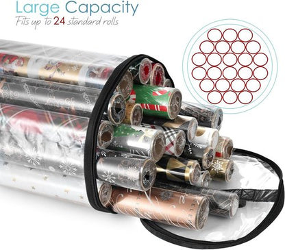 Hearth & Harbor Wrapping Paper Storage Container - Clear Holder for 14 Rolls | Tear-Proof Gift Organizer