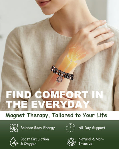 MagEnergy 2Pcs Copper Bracelet for Women & Men, 3800 Gauss Magnetic Bracelet, Lotus Copper Hematite Jewelry Gifts, Stretch Hematite Bead Braclets Pulseras Para Mujer
