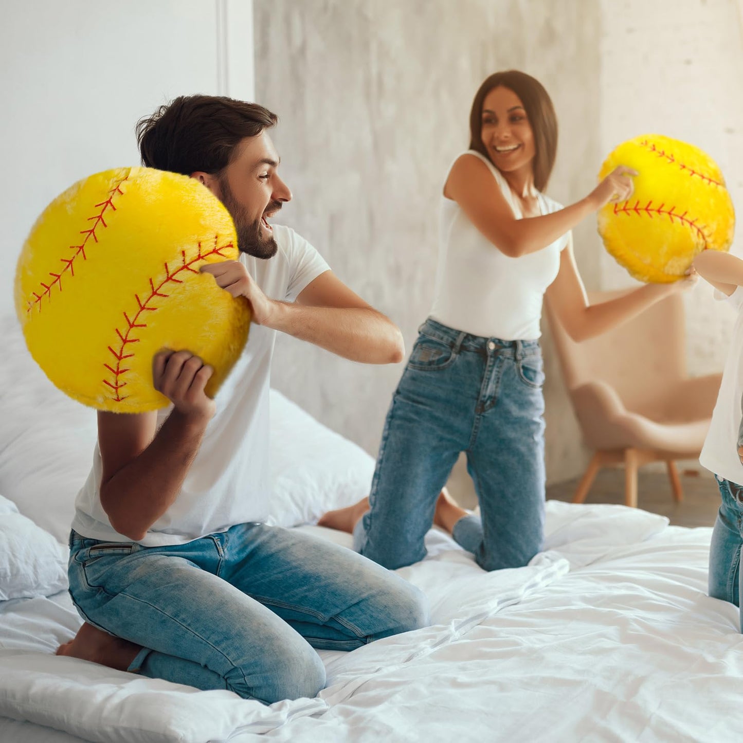 Gerrii 6 Pcs Softball Pillows 14 inch Sports Throw Pillow Bulk Softball Plush Fluffy Toys Sport Theme Cushion for Team Gift Room Bedroom Decoration