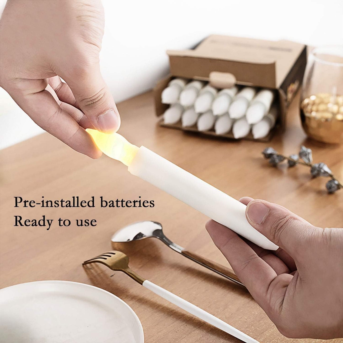 60 Pcs Flameless LED Taper Candles, Battery Operated Flickering Candles with Warm White Light, Safe Fake Electric Candlesticks for Wedding Centerpieces, Church, Halloween, Christmas Home Decor