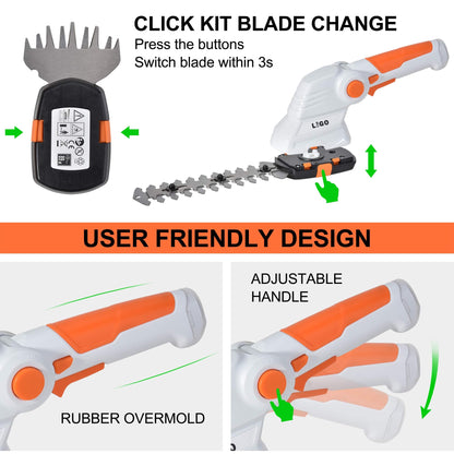 LIGO 2-in-1 Cordless Grass Shear and Shrub Trimmer, 7.2V Lightweight Handheld Lawn Edger & Hedge Clipper with Rechargeable Battery for Garden, Yard, and Bush Trimming