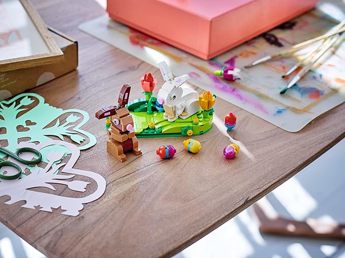 LEGO Easter Rabbits Display 40523 Building Toy Set Includes Colorful Easter Eggs and Tulips Easter Decorations