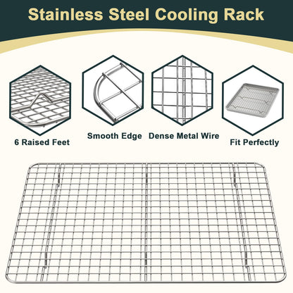 Wildone Baking Sheet with Rack Set (2 Pans + 2 Racks), Natural Aluminum Commercial Quality Cookie Sheet with Cooling Rack, Nonstick Baking Pan, Warp Resistant & Heavy Duty, Half Sheet Size