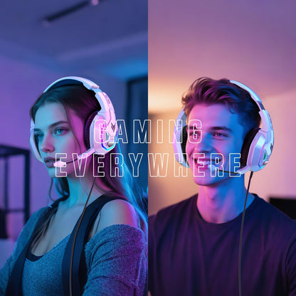 YPBDAN Gaming Headset for PS5, PS4, Xbox Series X|S, Xbox One, PC, Switch, Mac - RGB Over-Ear Headphones with 7.1 Surround Sound, Noise Cancelling Mic, 50mm Drivers & Memory Earmuffs for Nintendo 64