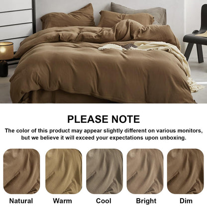 Erwinmu Muslin Duvet Cover Set 100% Cotton Queen Size,Double-Layer Linen Like Gauze Comforter Cover Brown 3 Pieces,Okeo-tex 100 Certified Duvet Cover 90"x90" with 2 Pillowcases for All Season