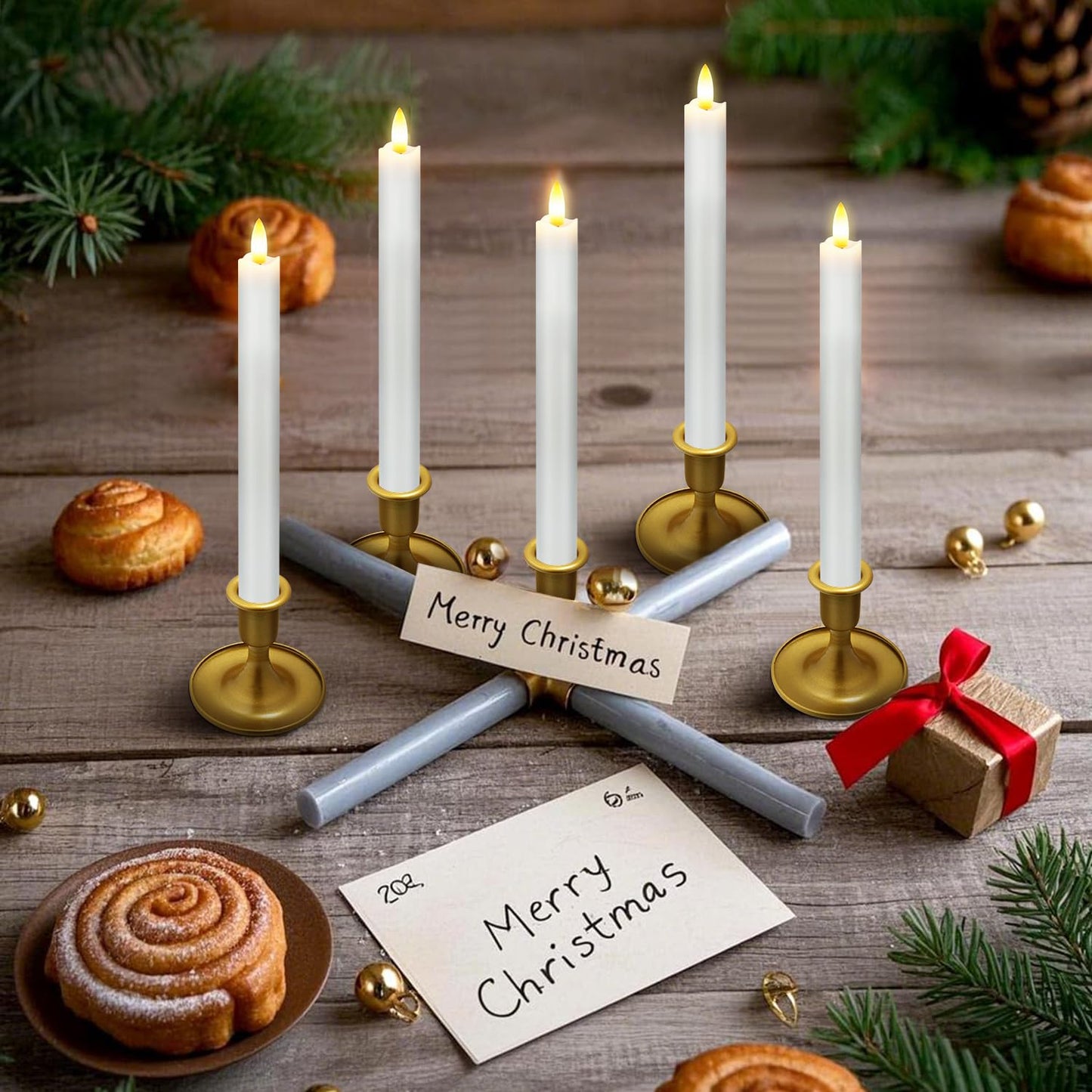 KSWING Upgraded Real Wax LED Flameless Grey Taper Candles with Remote, 6 PCS Candlesticks Battery Operated 3D Flickering - 9.6" Long Realistic Fake Candle Sticks for Home/Wedding/Fireplace Xmas Decor