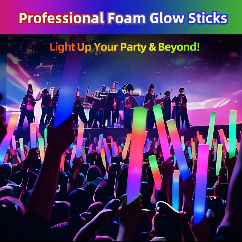 Blu7ive 20 PCS Foam Glow Sticks Party Favors led foam sticks 3 Modes Light Up Glow Sticks Multicolor glow in the dark party supplies,DJ Wands, Concert, Birthdays