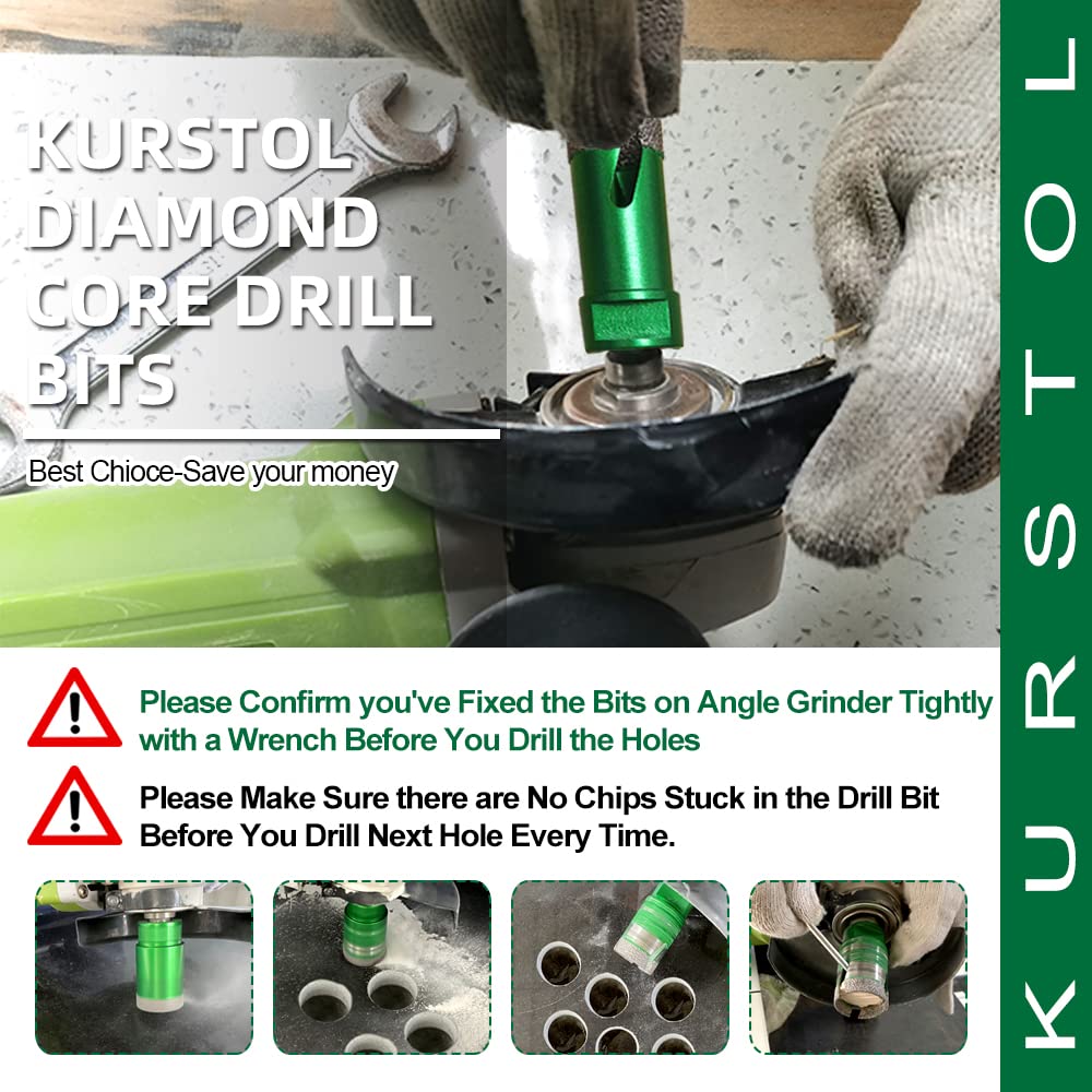 KURSTOL Tile Hole Saw Kit - 9pcs Diamond Core Drill Bits 6/6/8/20/25/35/50/65/100mm+4/5" Milling Finger Bit+2" Beveling Chamfer Bit+SDS Shank to 5/8"-11 Thread for Porcelain Ceramic Marble Granite