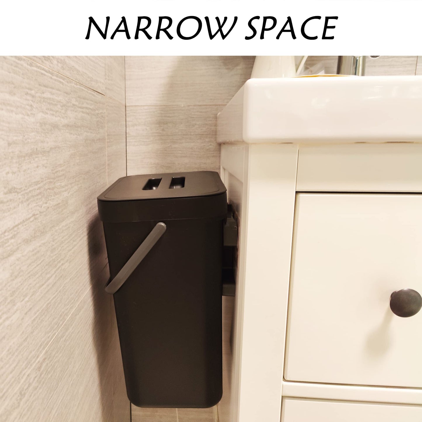stonespace Under Sink Trash Can，Kitchen Compost Bin, Diaper Pail, 3.2 Gallon/12L Hanging Garbage Can for Baby Crib/Bathroom/Cupboard, Plastic Food Waste Bin,1 Pack Black